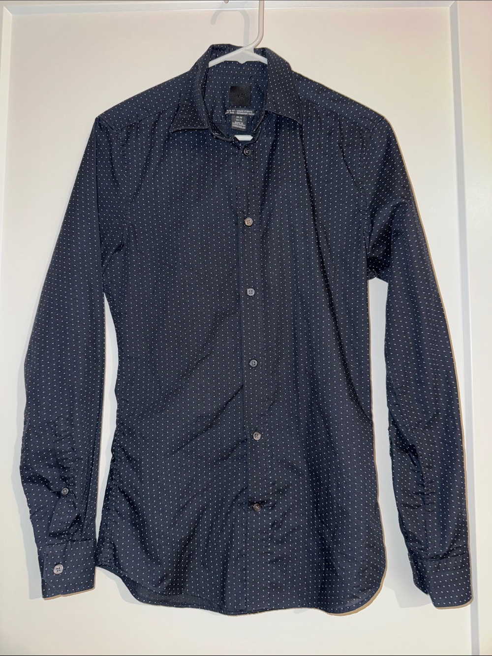 H&M Men's Black Shirt with White Microdot Pattern